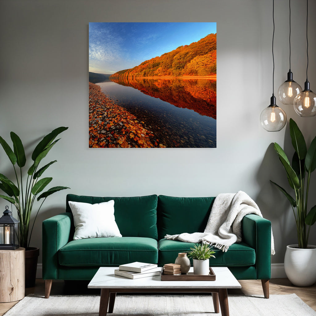 Ruhige Landschaft Im Herbst Mit Fluss Und Bunten Bäumen
