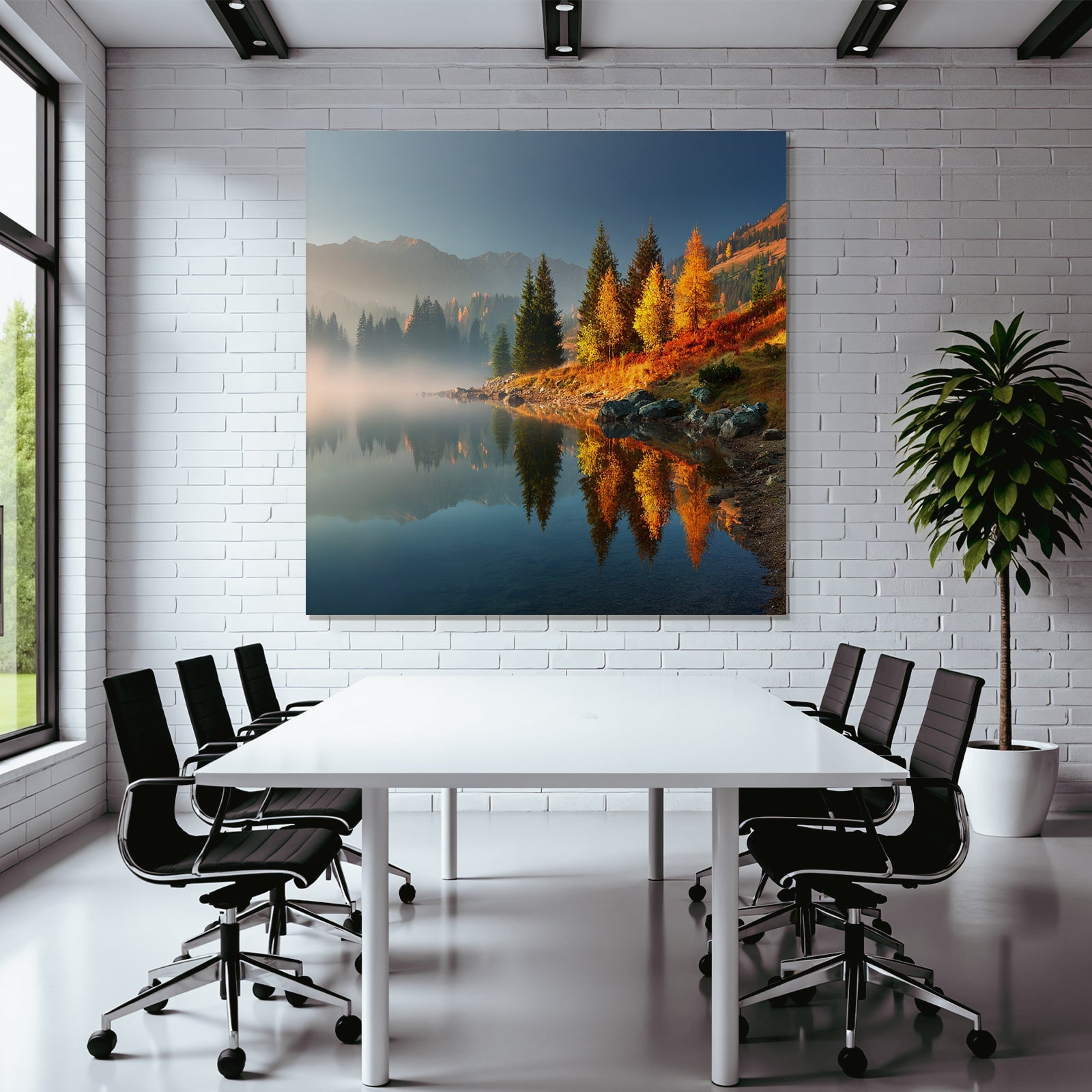 Ruhige Landschaft Mit See Und Herbst Baumfärbung