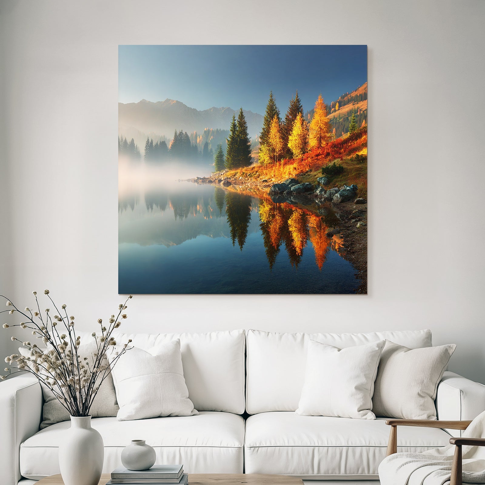 Ruhige Landschaft Mit See Und Herbst Baumfärbung