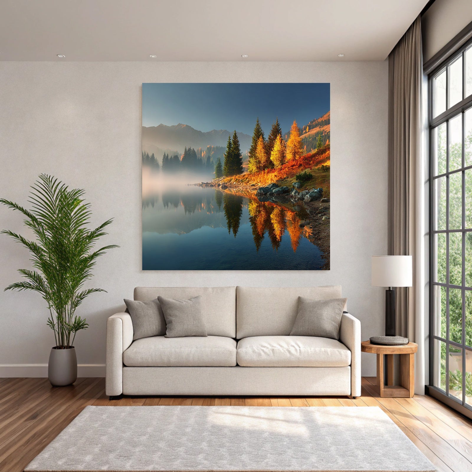 Ruhige Landschaft Mit See Und Herbst Baumfärbung