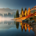 Ruhige Landschaft Mit See Und Herbst Baumfärbung | Indian Summer | Jahreszeiten