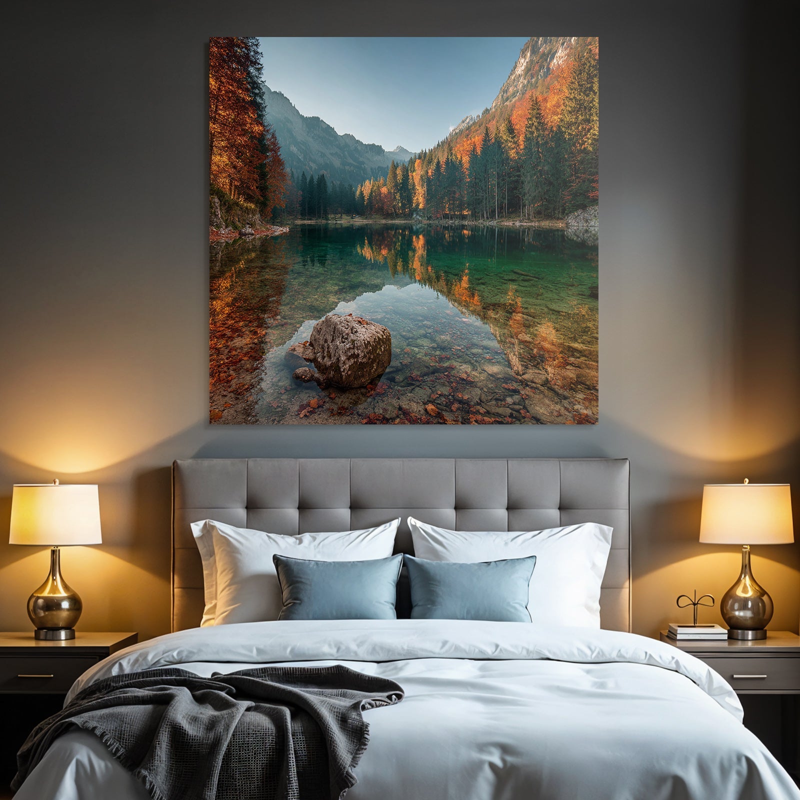 Ruhige Landschaft Mit See Und Herbstlicher Baumfauna