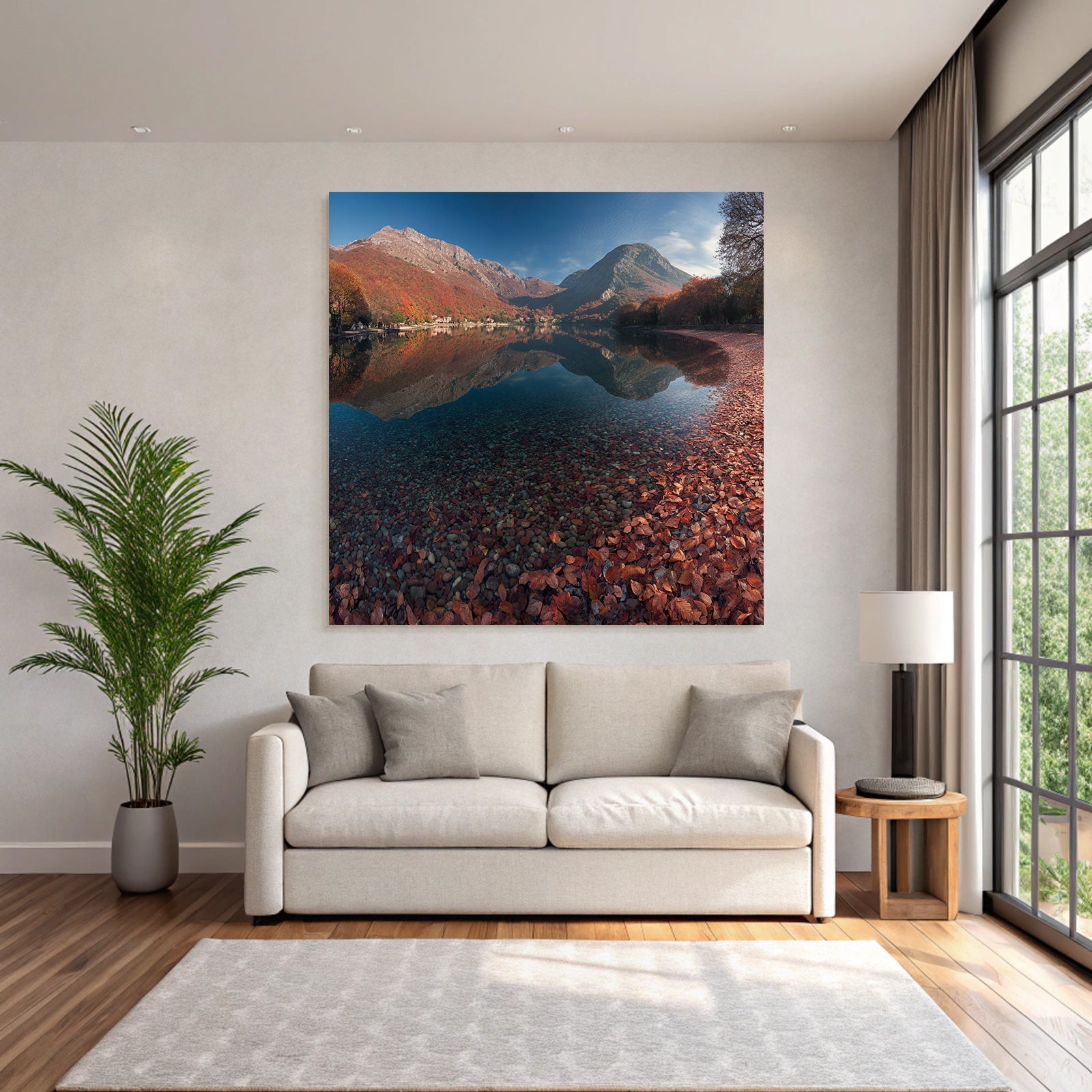 Ruhige Landschaft See Umgeben Von Bergen Bunte Herbstblätter