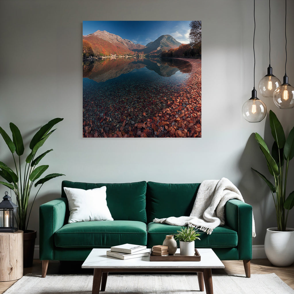 Ruhige Landschaft See Umgeben Von Bergen Bunte Herbstblätter