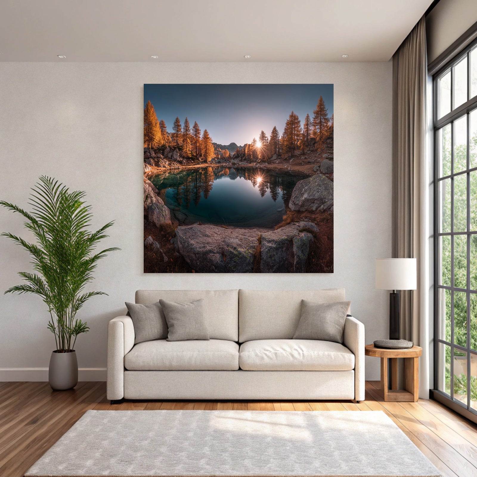 Ruhige Naturlandschaft Herbst Kampf Licht Reflexione Baumern Wasser
