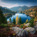 Ruhiger See Umgeben Von Bergen Und Wald Im Herbst | Indian Summer | Jahreszeiten