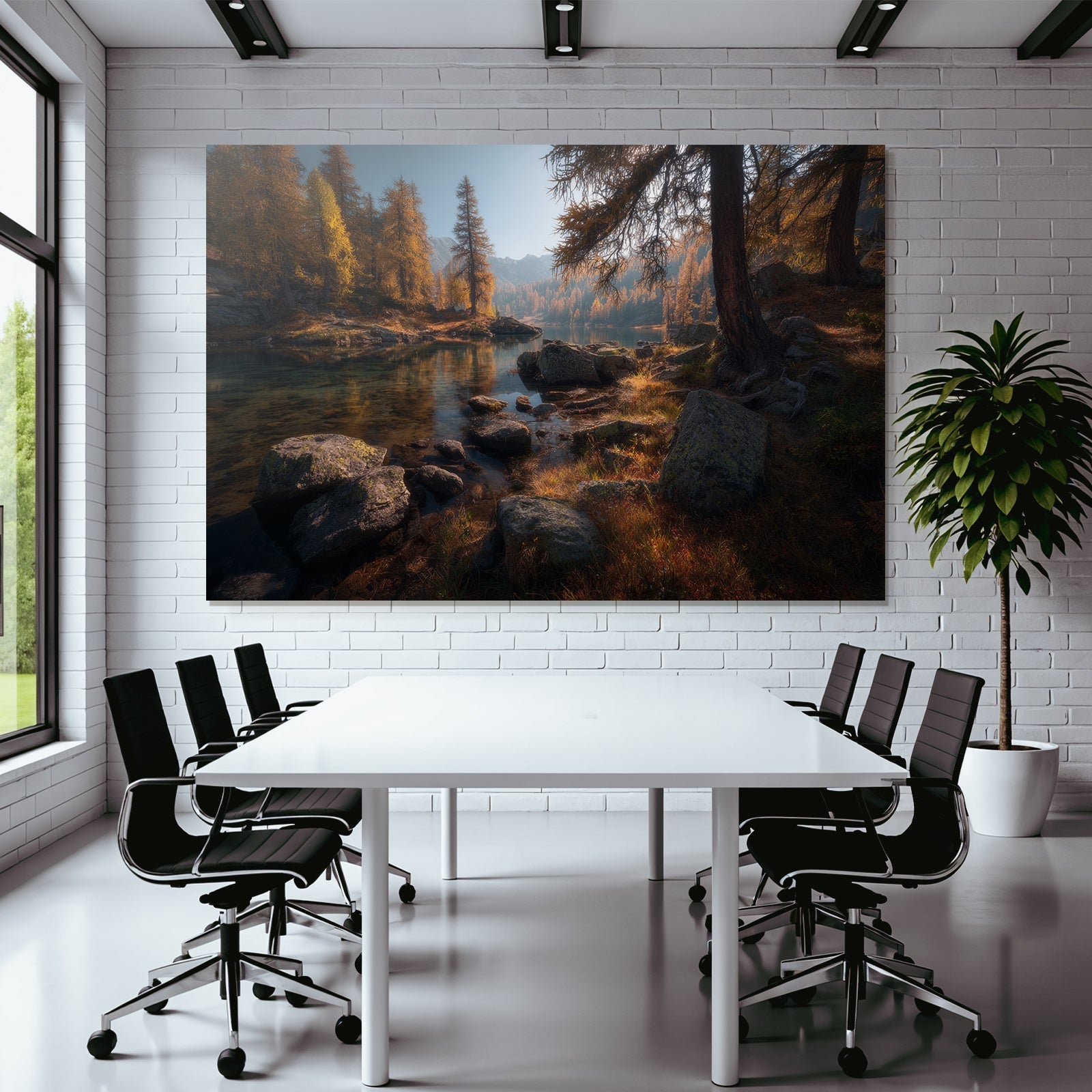 Herbstlandschaft Am See Mit Bäumen Felsen Und Bergen