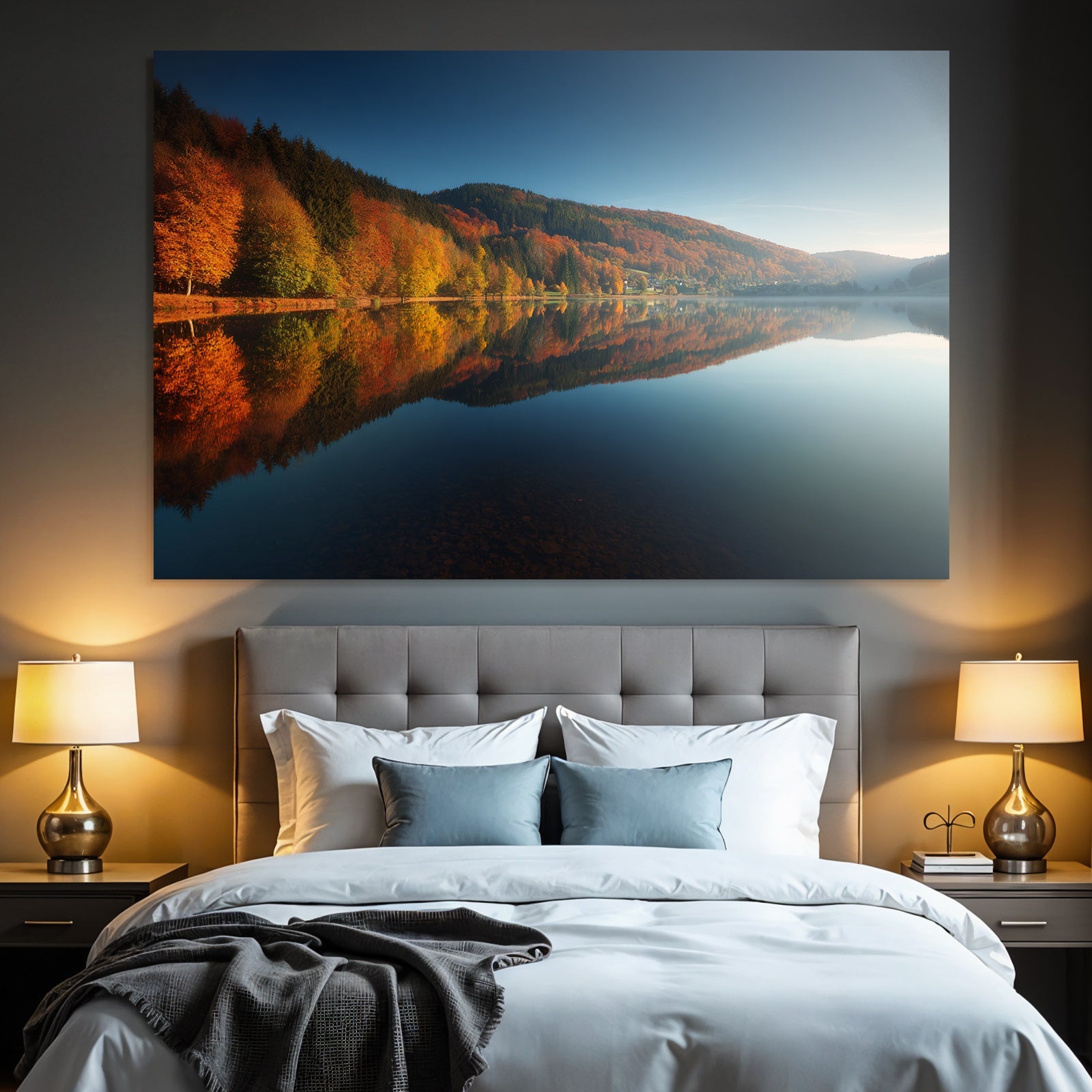 Herbstlandschaft Am See Mit Reflektionen In Den Bäumen
