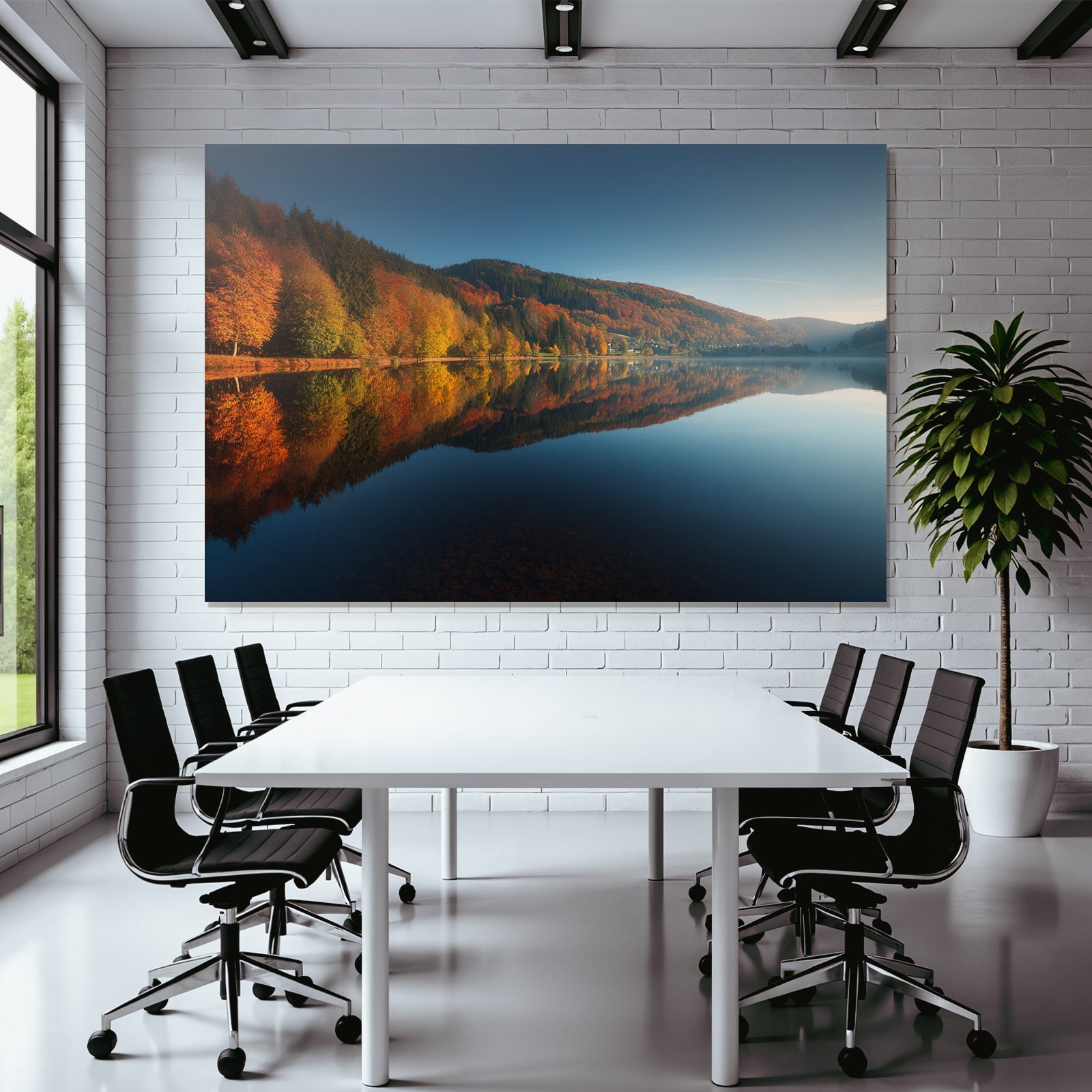 Herbstlandschaft Am See Mit Reflektionen In Den Bäumen