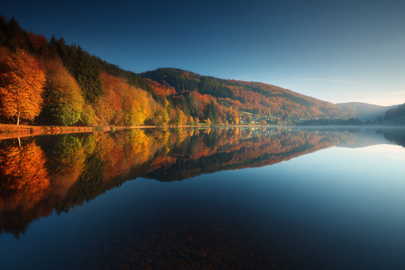 Herbstlandschaft Am See Mit Reflektionen In Den Bäumen | Indian Summer | Jahreszeiten