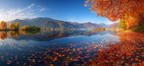 Herbstlandschaft Am See Umgeben Von Bergen Mit Bunten Blättern | Indian Summer | Jahreszeiten