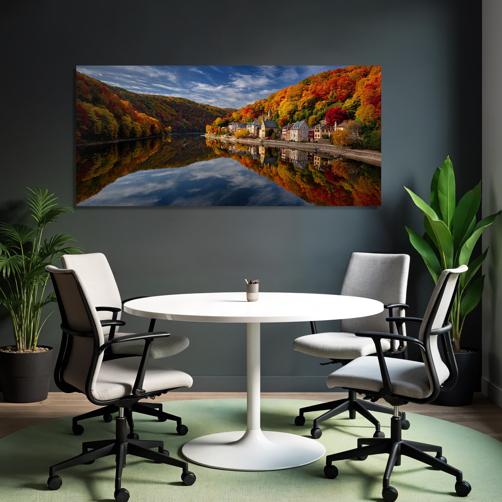 Herbstlandschaft Mit Farbenfrohem Laub Reflexion Im Wasser