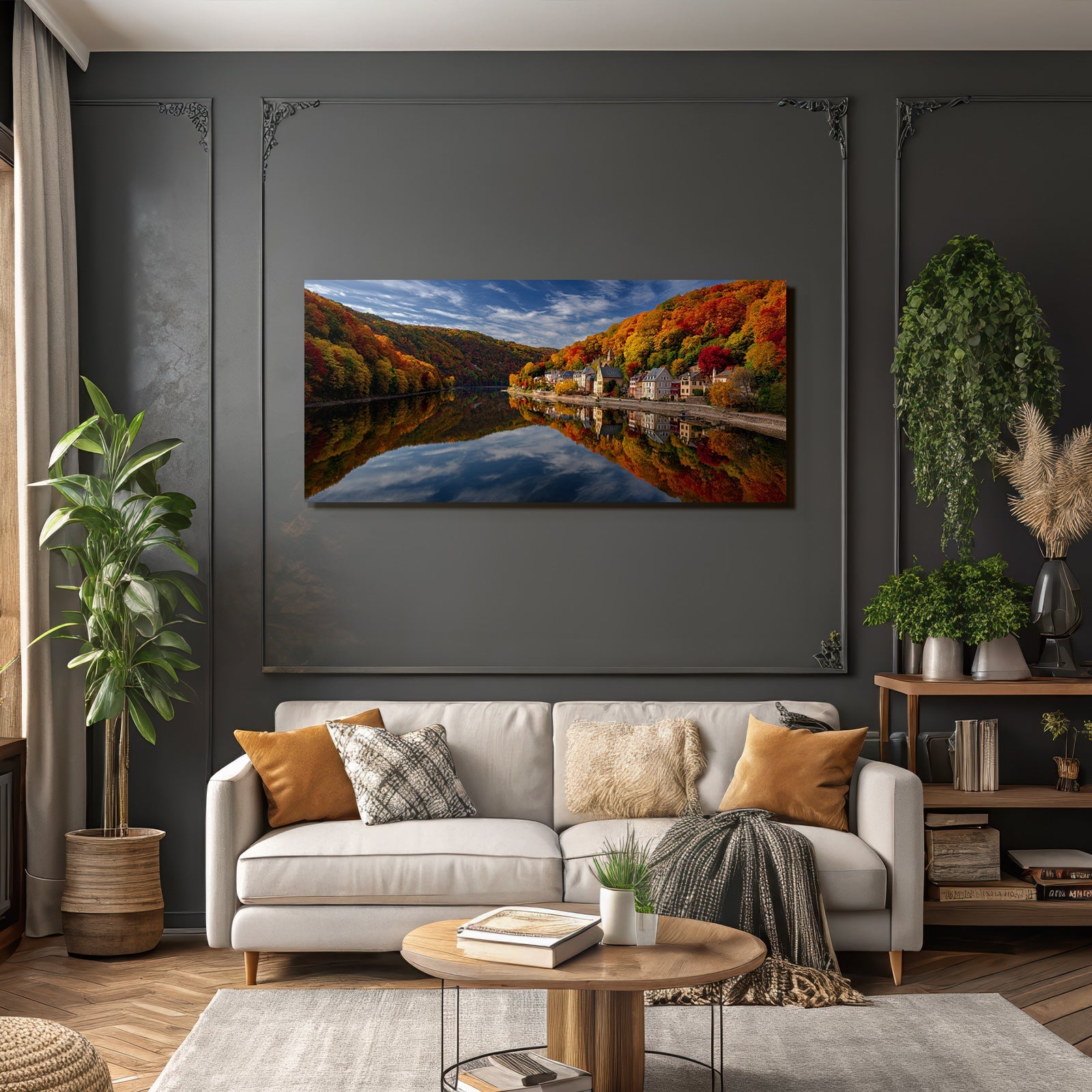 Herbstlandschaft Mit Farbenfrohem Laub Reflexion Im Wasser