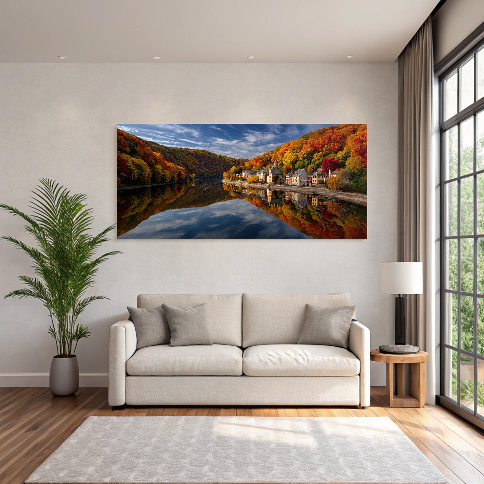 Herbstlandschaft Mit Farbenfrohem Laub Reflexion Im Wasser