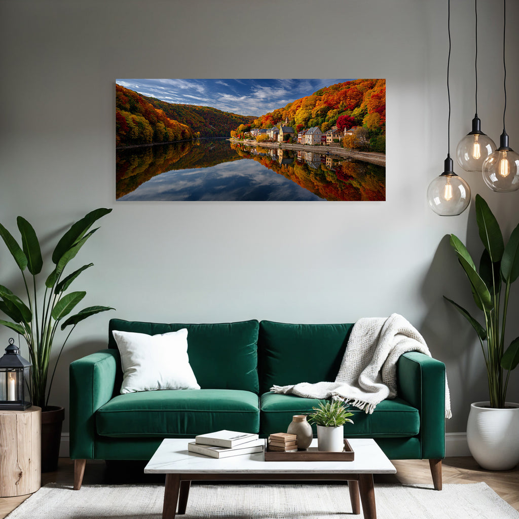 Herbstlandschaft Mit Farbenfrohem Laub Reflexion Im Wasser