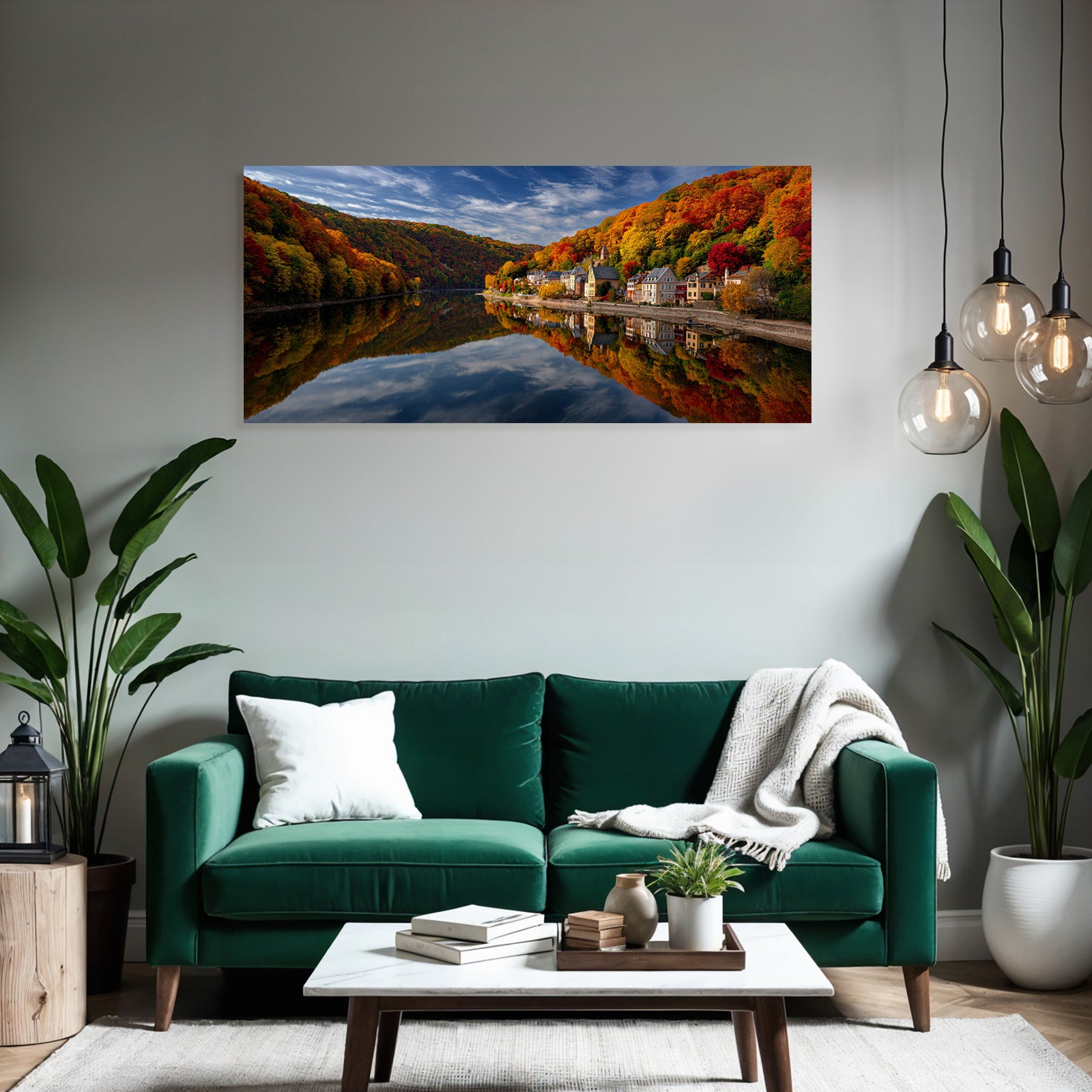 Herbstlandschaft Mit Farbenfrohem Laub Reflexion Im Wasser