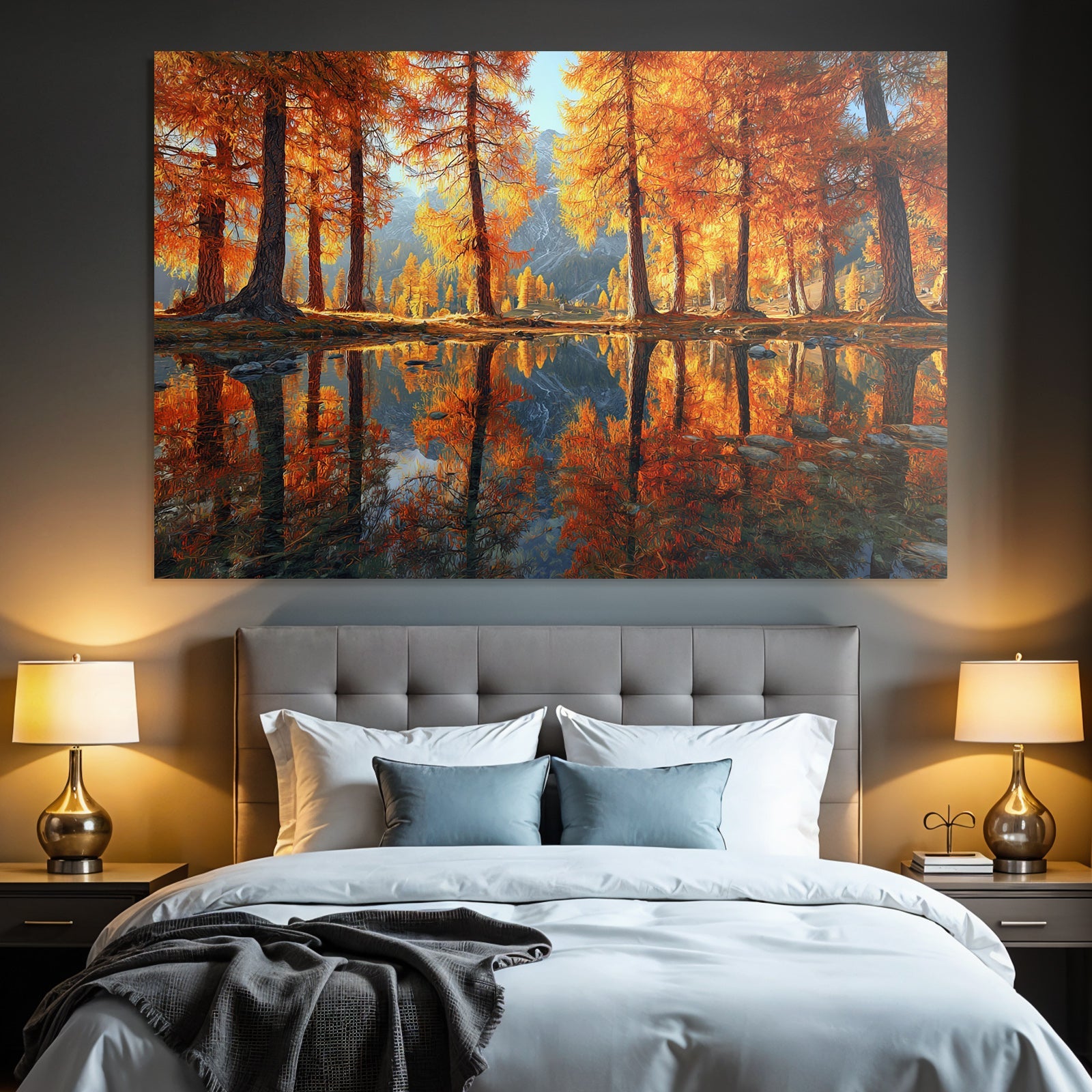 Herbstlandschaft Mit Orangenem Blattwerk Und Reflexion Im Wasser