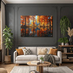 Herbstlandschaft Mit Orangenem Blattwerk Und Reflexion Im Wasser