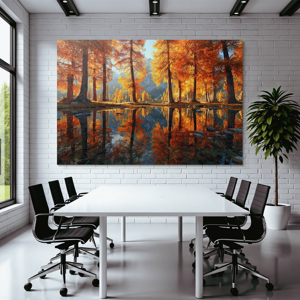 Herbstlandschaft Mit Orangenem Blattwerk Und Reflexion Im Wasser