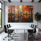 Herbstlandschaft Mit Orangenem Blattwerk Und Reflexion Im Wasser