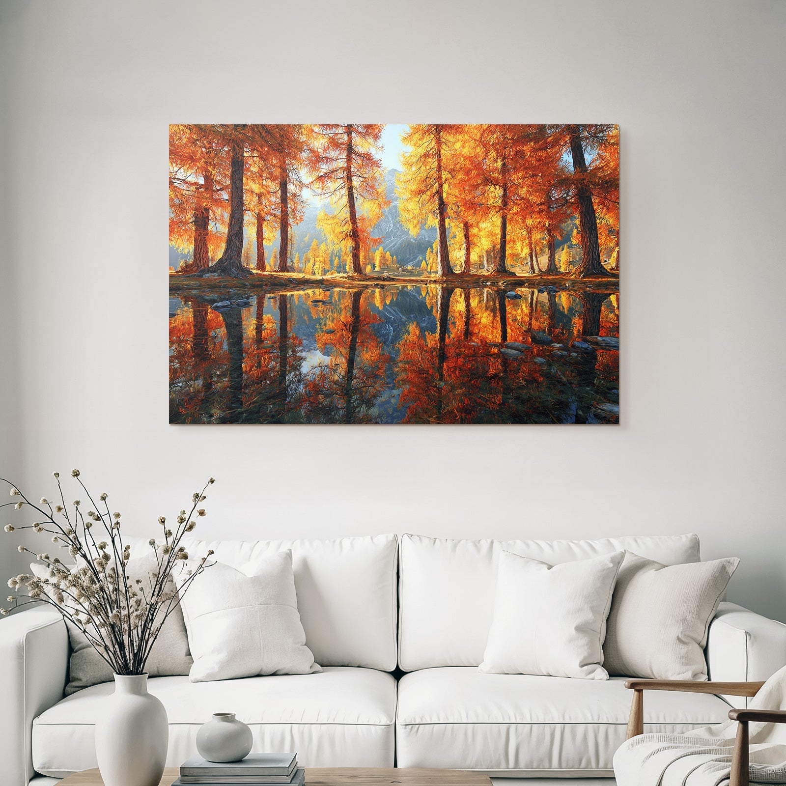 Herbstlandschaft Mit Orangenem Blattwerk Und Reflexion Im Wasser