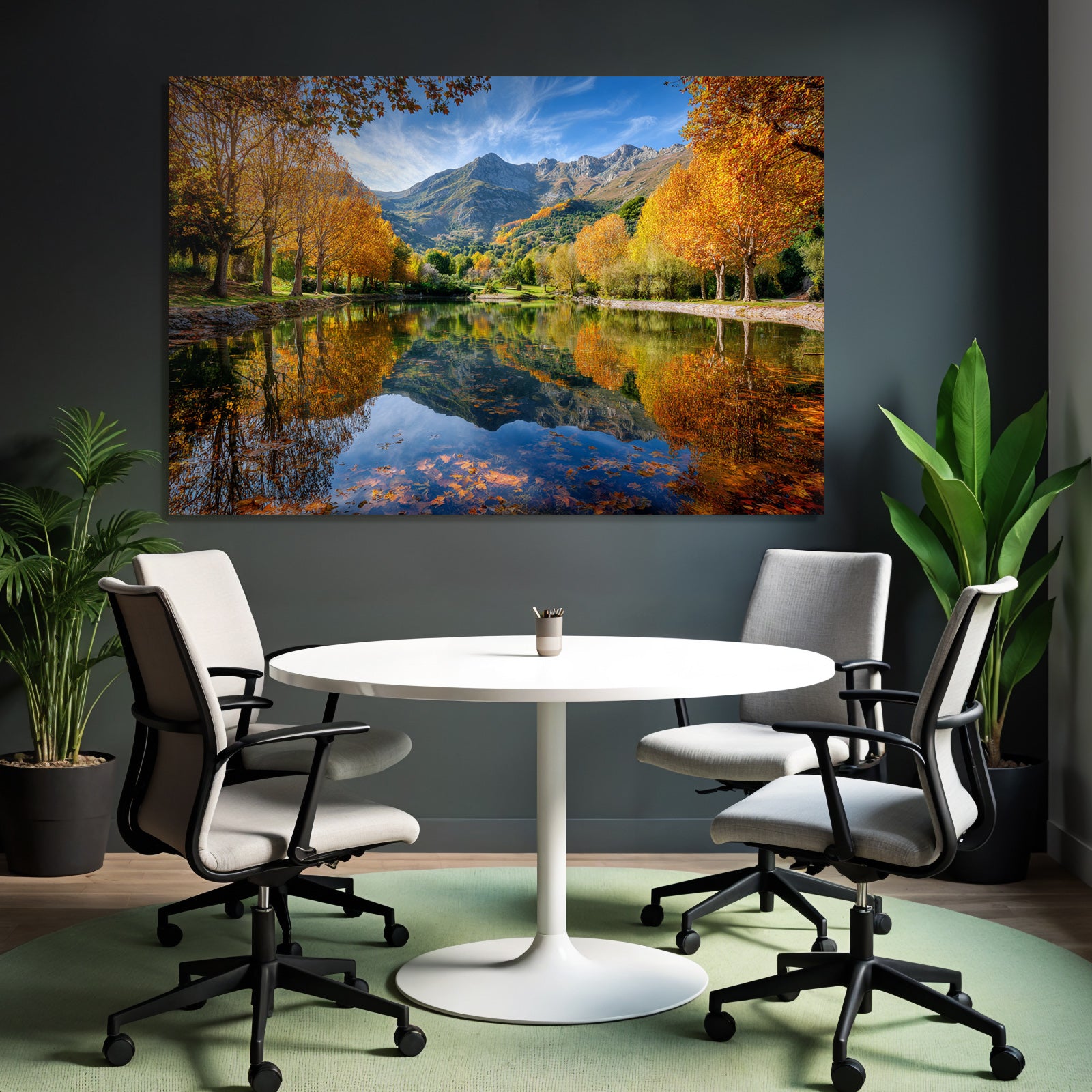 Herbstlandschaft Reflektion Bergsee Bunte Bäume Blaür Himmel