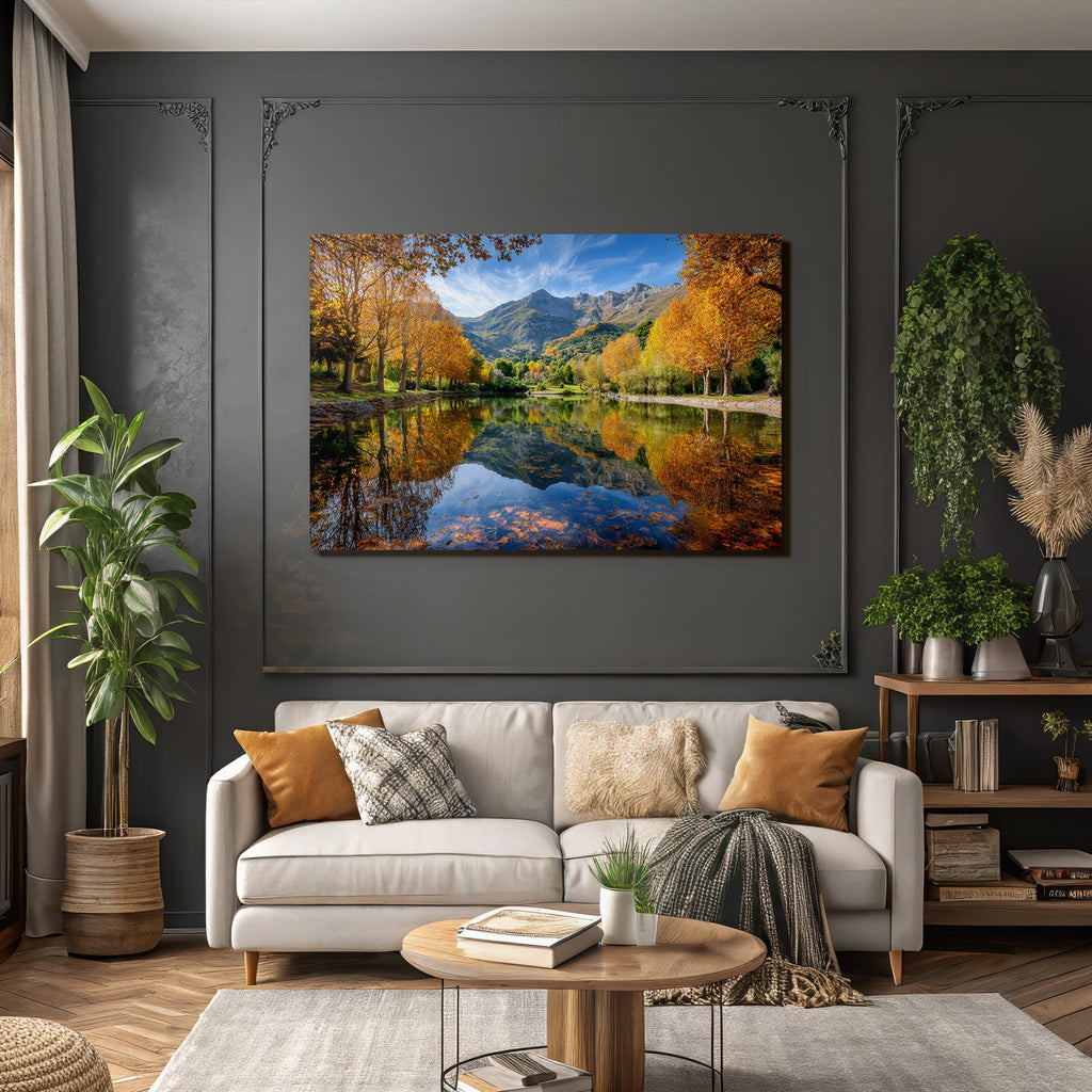 Herbstlandschaft Reflektion Bergsee Bunte Bäume Blaür Himmel