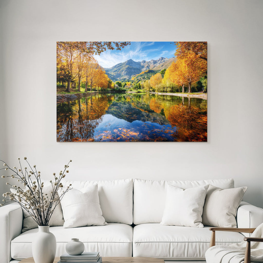 Herbstlandschaft Reflektion Bergsee Bunte Bäume Blaür Himmel