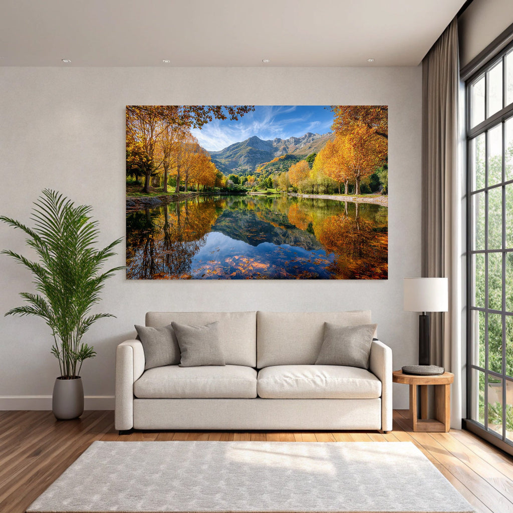 Herbstlandschaft Reflektion Bergsee Bunte Bäume Blaür Himmel
