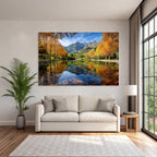 Herbstlandschaft Reflektion Bergsee Bunte Bäume Blaür Himmel
