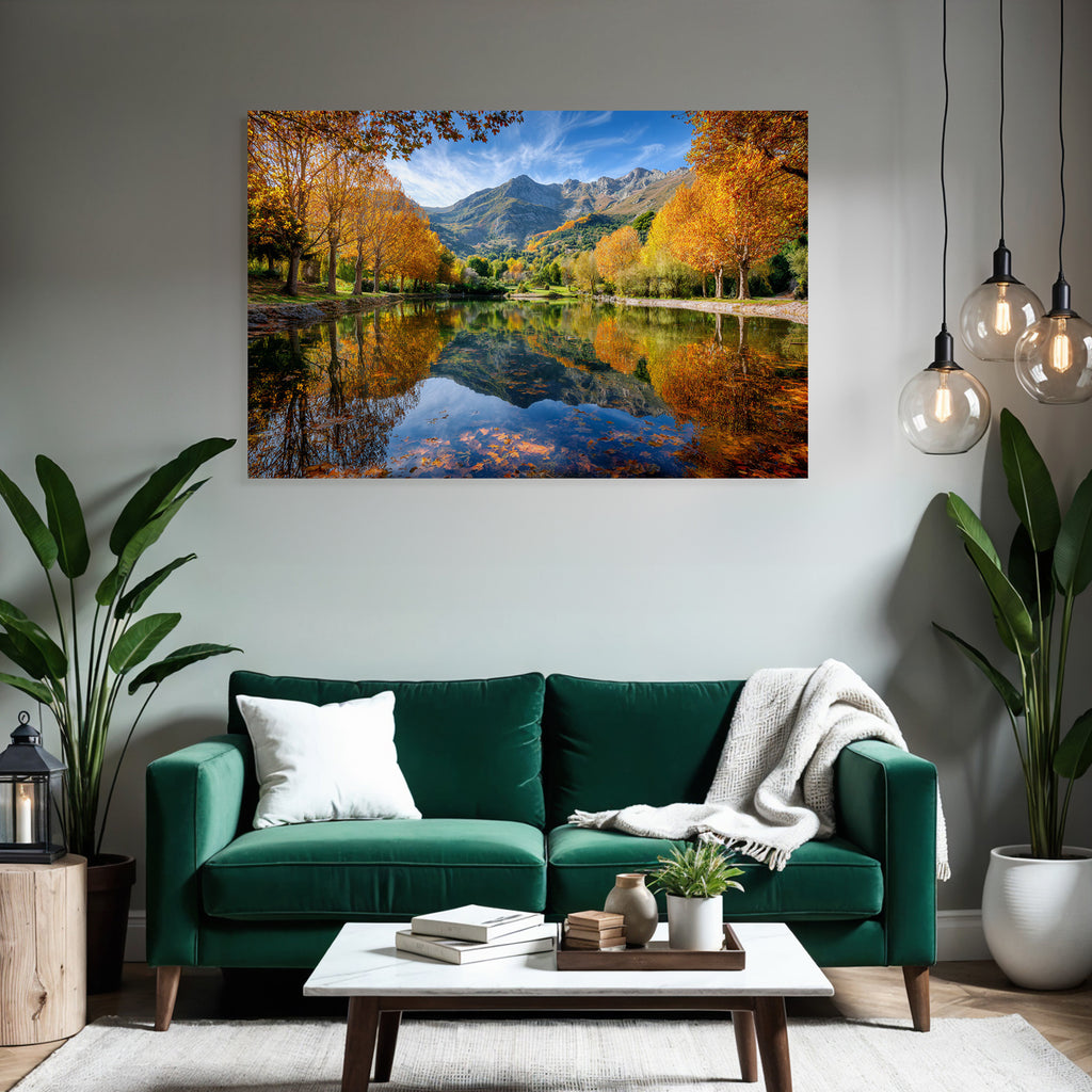 Herbstlandschaft Reflektion Bergsee Bunte Bäume Blaür Himmel