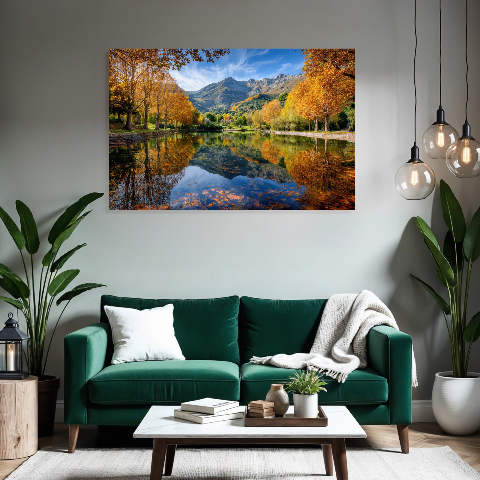 Herbstlandschaft Reflektion Bergsee Bunte Bäume Blaür Himmel