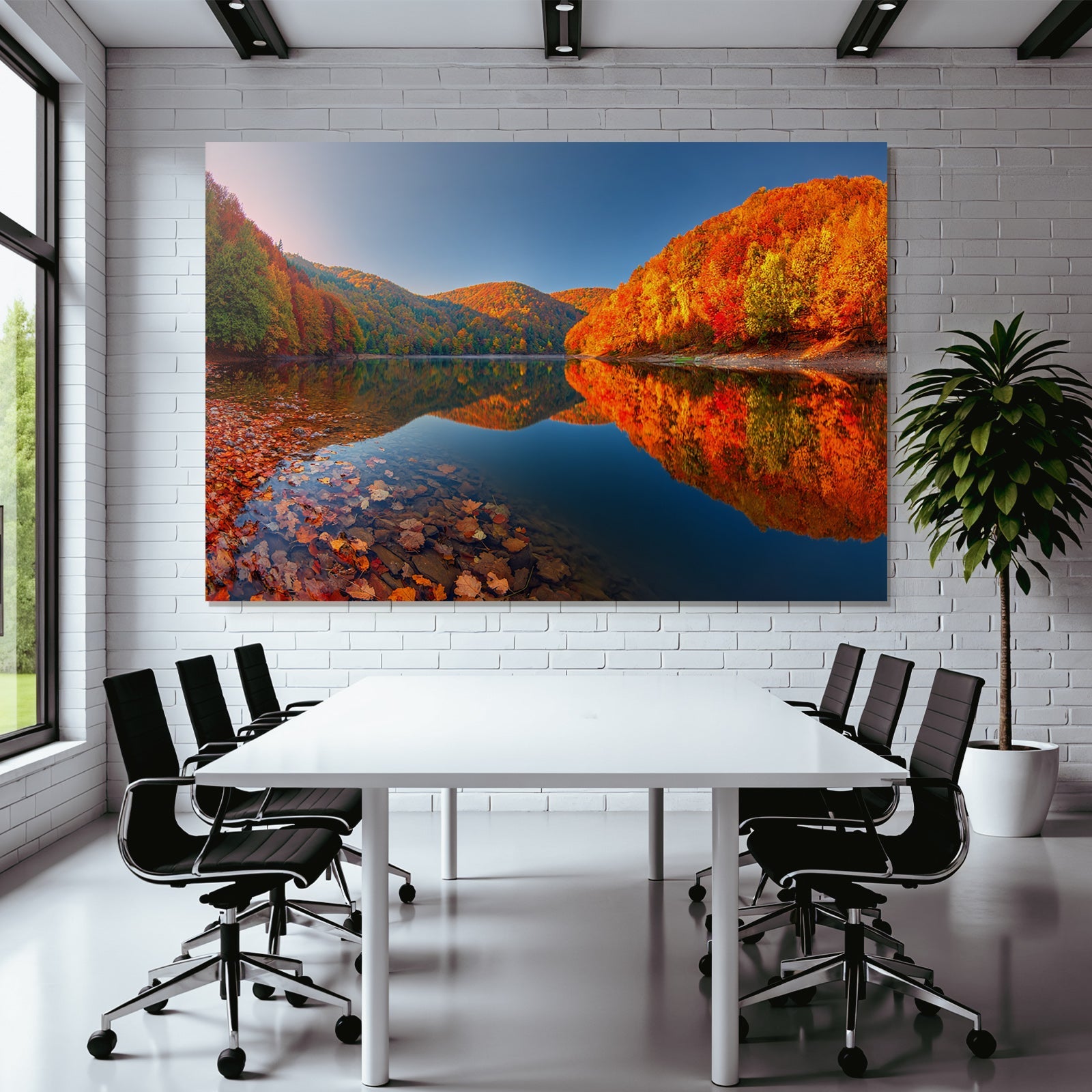 Herbstlandschaft Reflektion Ruhe Wasser Hügel Bäume