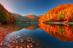 Herbstlandschaft Reflektion Ruhe Wasser Hügel Bäume | Indian Summer | Jahreszeiten