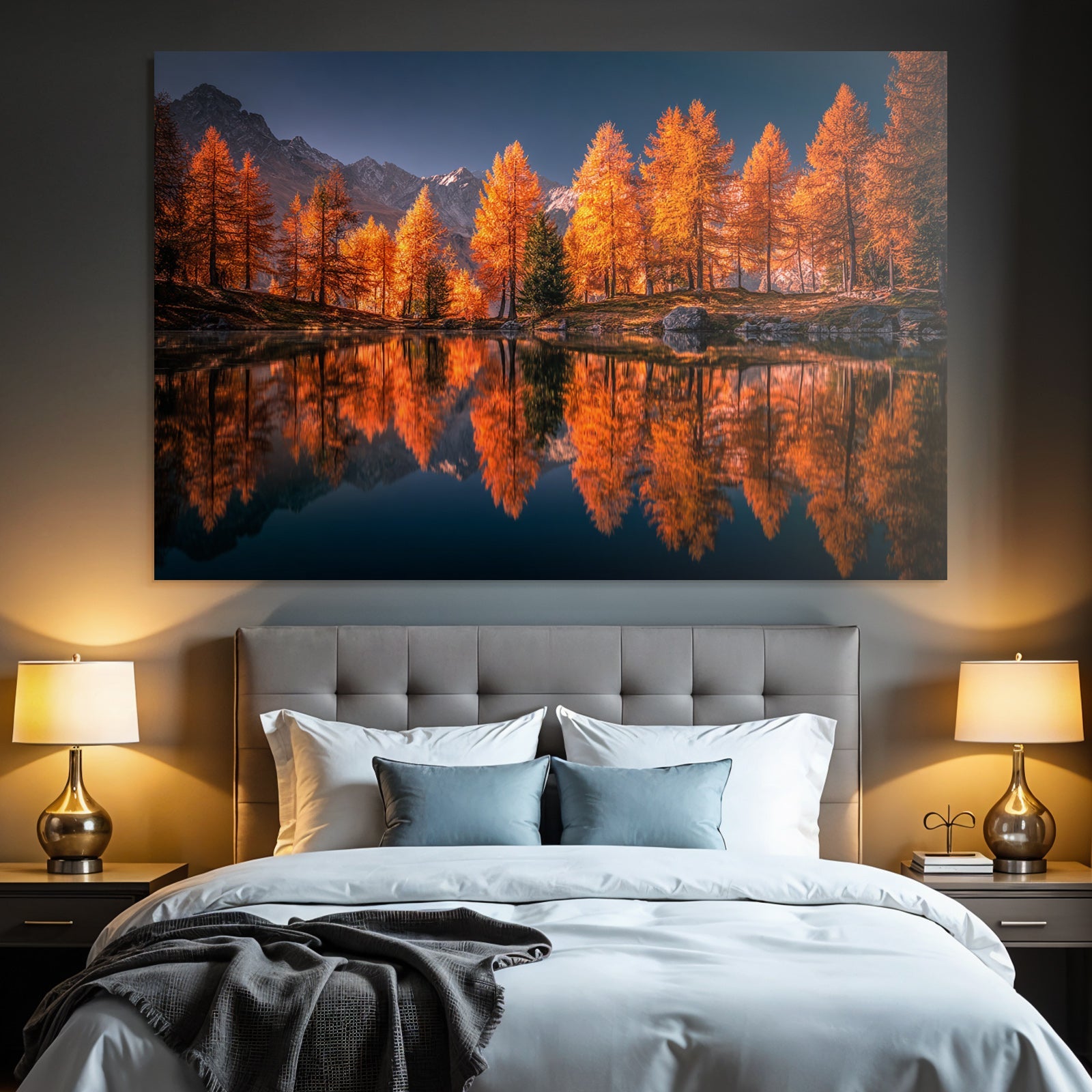 Herbstlandschaft Reflexion Im Wasser Mit Bergen