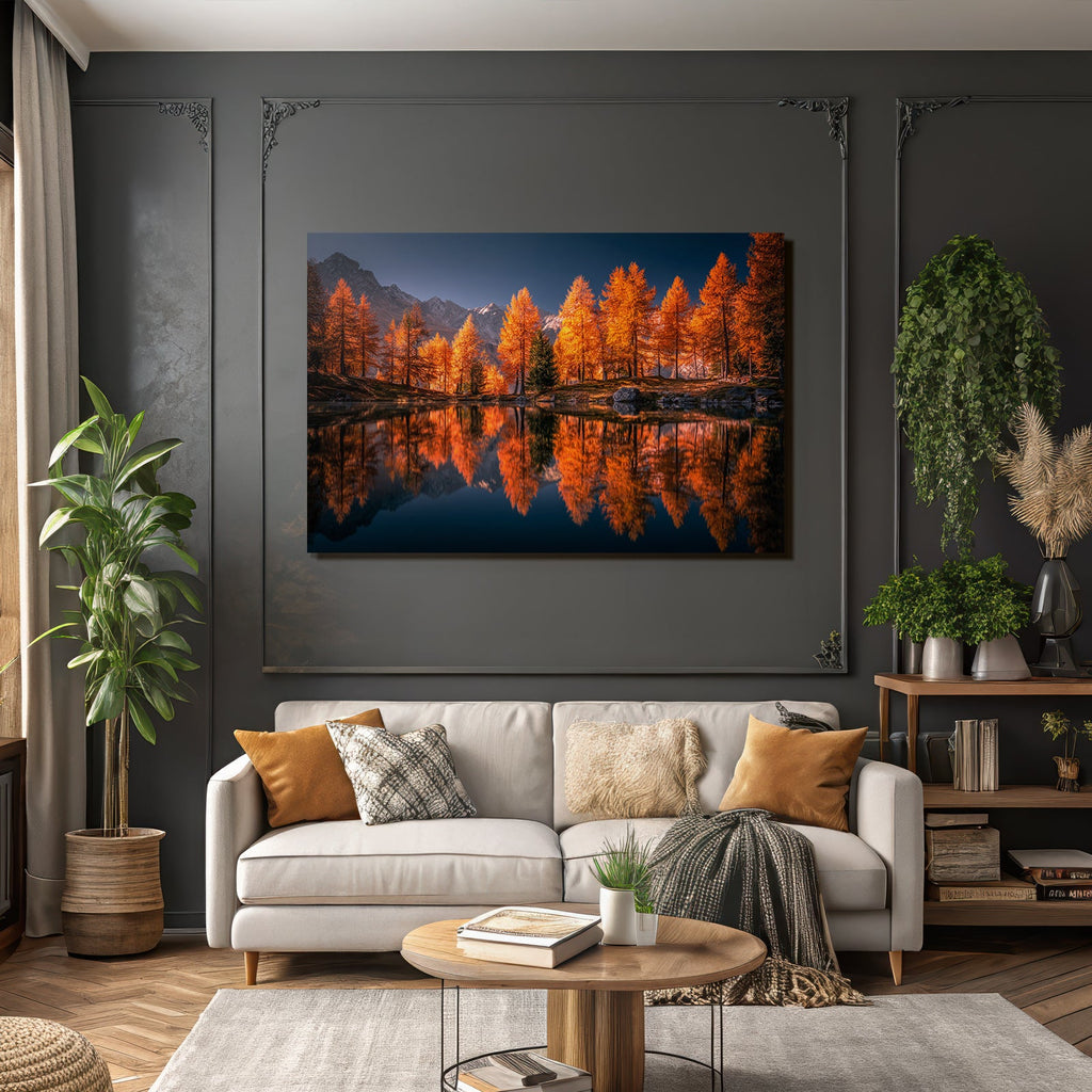 Herbstlandschaft Reflexion Im Wasser Mit Bergen