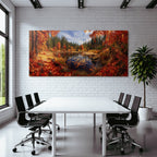 Herbstlandschaft Ruhiger Teich Bunte Blätter Reflectionen Blaür Himmel