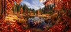 Herbstlandschaft Ruhiger Teich Bunte Blätter Reflectionen Blaür Himmel | Indian Summer | Jahreszeiten