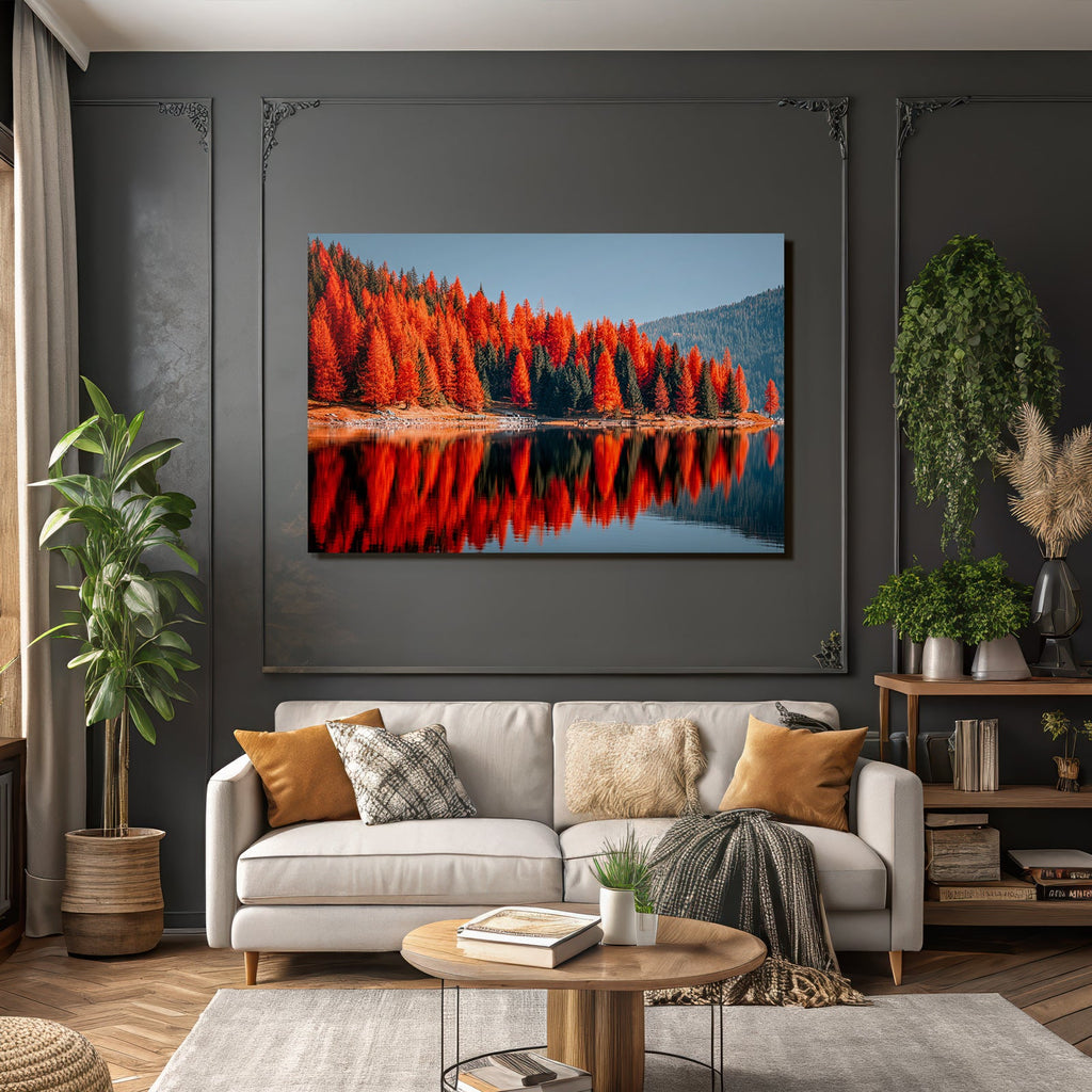 Herbstlandschaft See Bunte Blätter Reflexionen