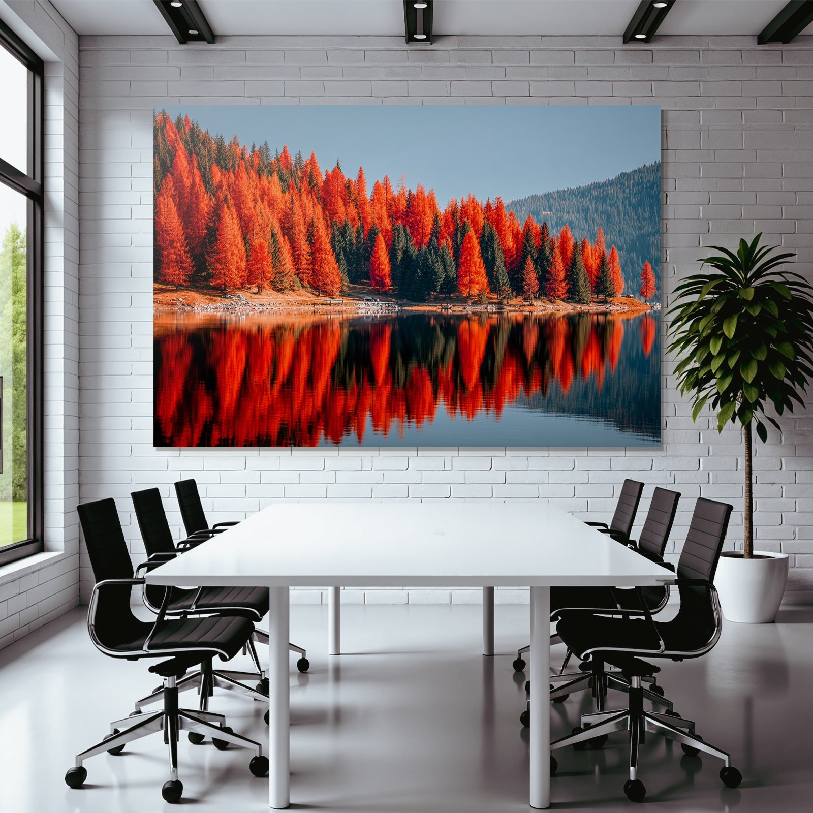 Herbstlandschaft See Bunte Blätter Reflexionen