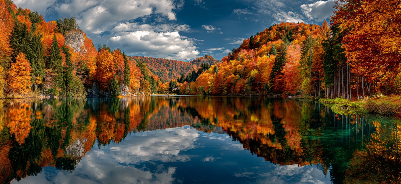 Herbstlandschaft Spiegelung Am See | Indian Summer | Jahreszeiten