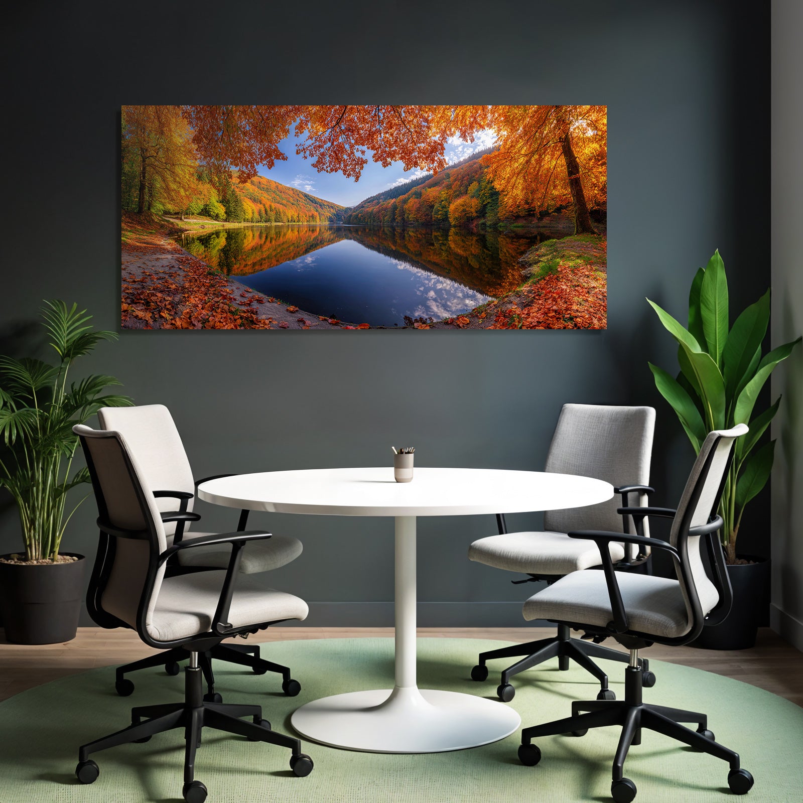 Herbstlandschaft Spiegelung Am See Mit Bunten Bäumen