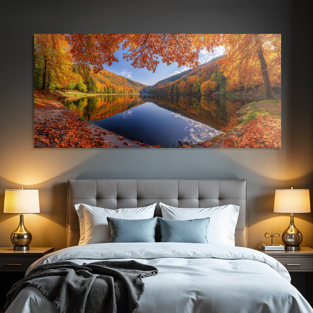 Herbstlandschaft Spiegelung Am See Mit Bunten Bäumen