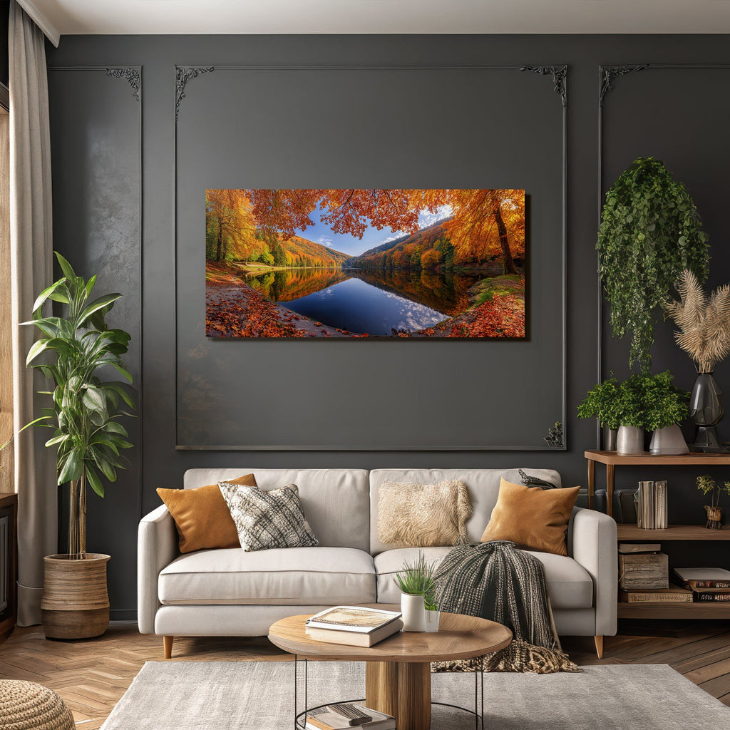 Herbstlandschaft Spiegelung Am See Mit Bunten Bäumen