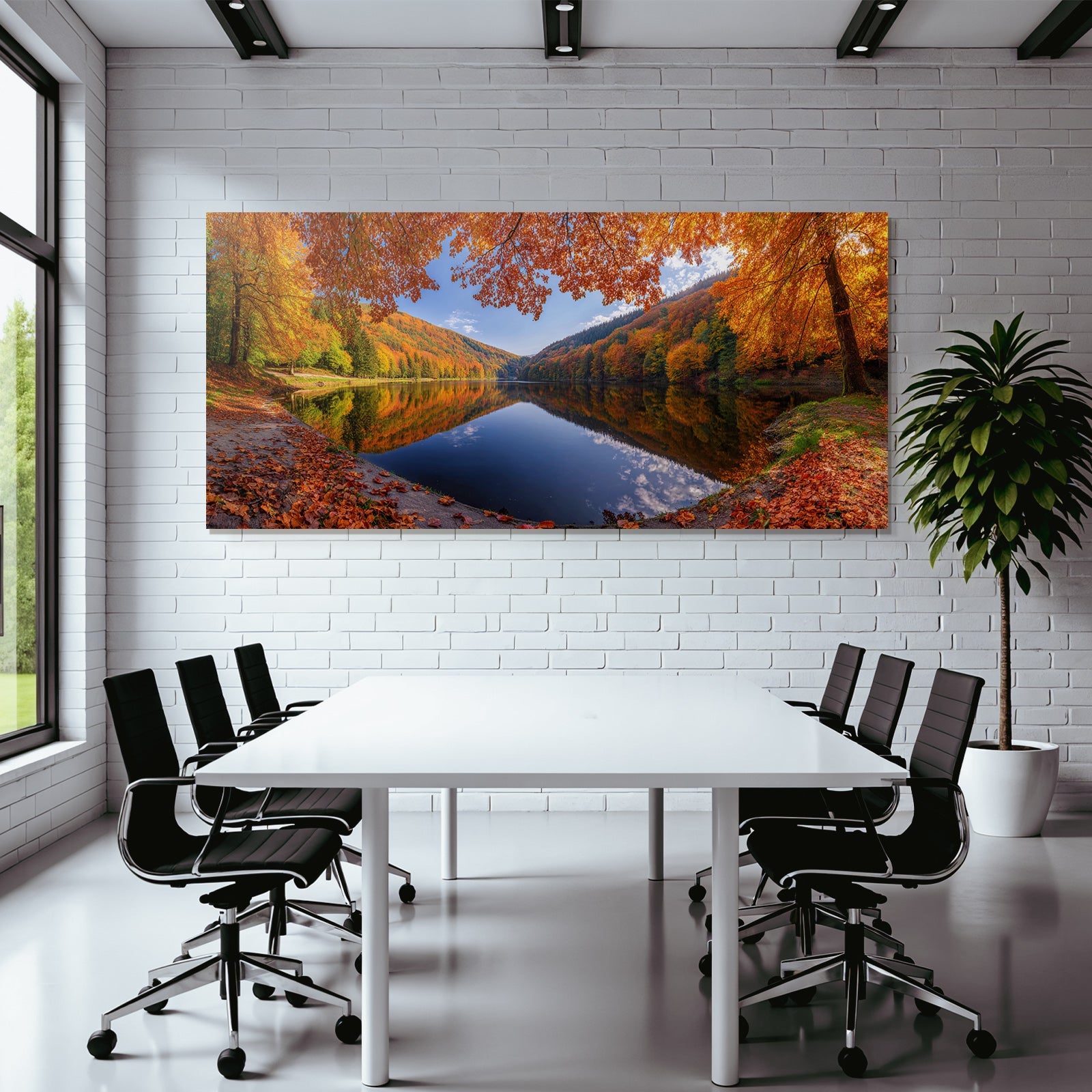 Herbstlandschaft Spiegelung Am See Mit Bunten Bäumen