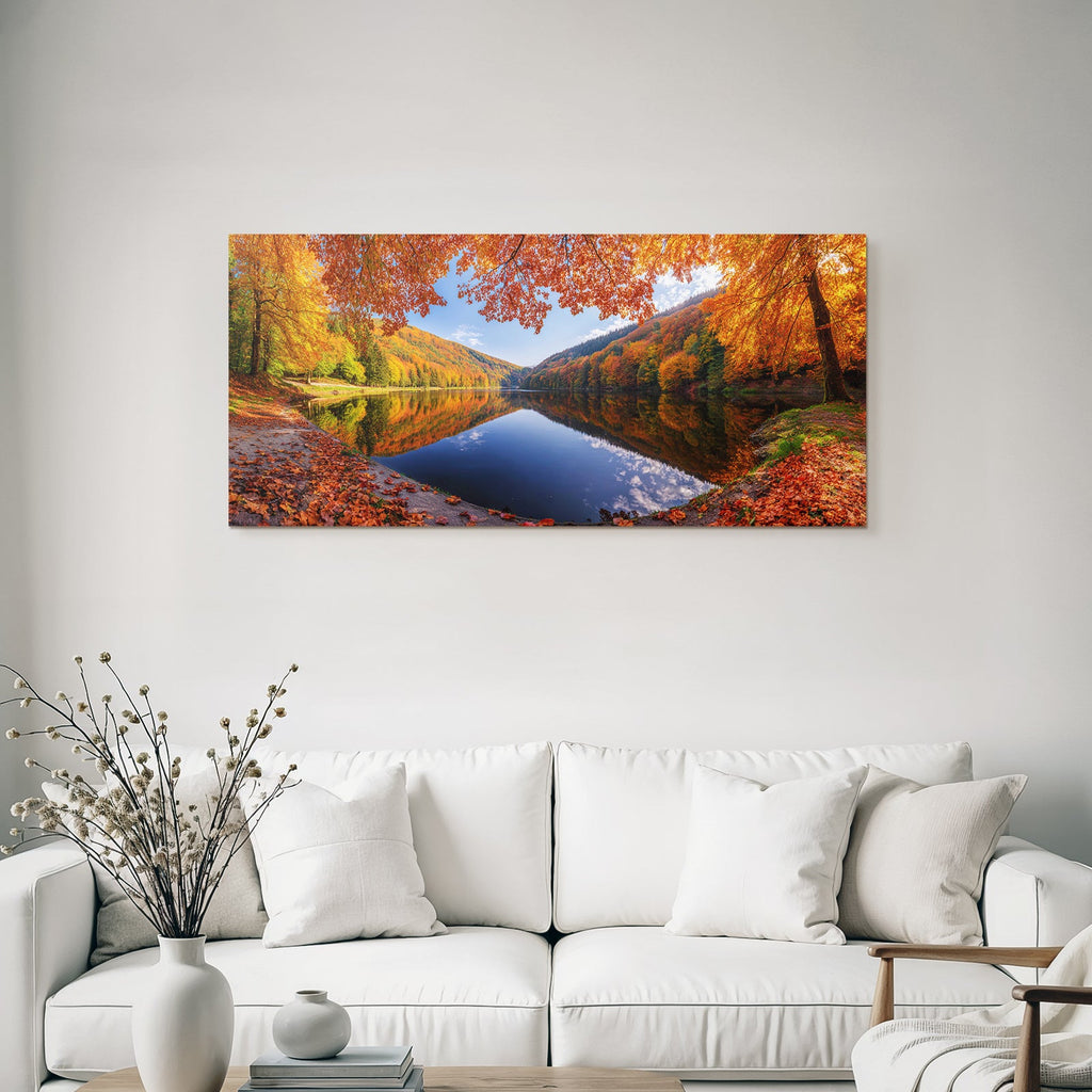 Herbstlandschaft Spiegelung Am See Mit Bunten Bäumen