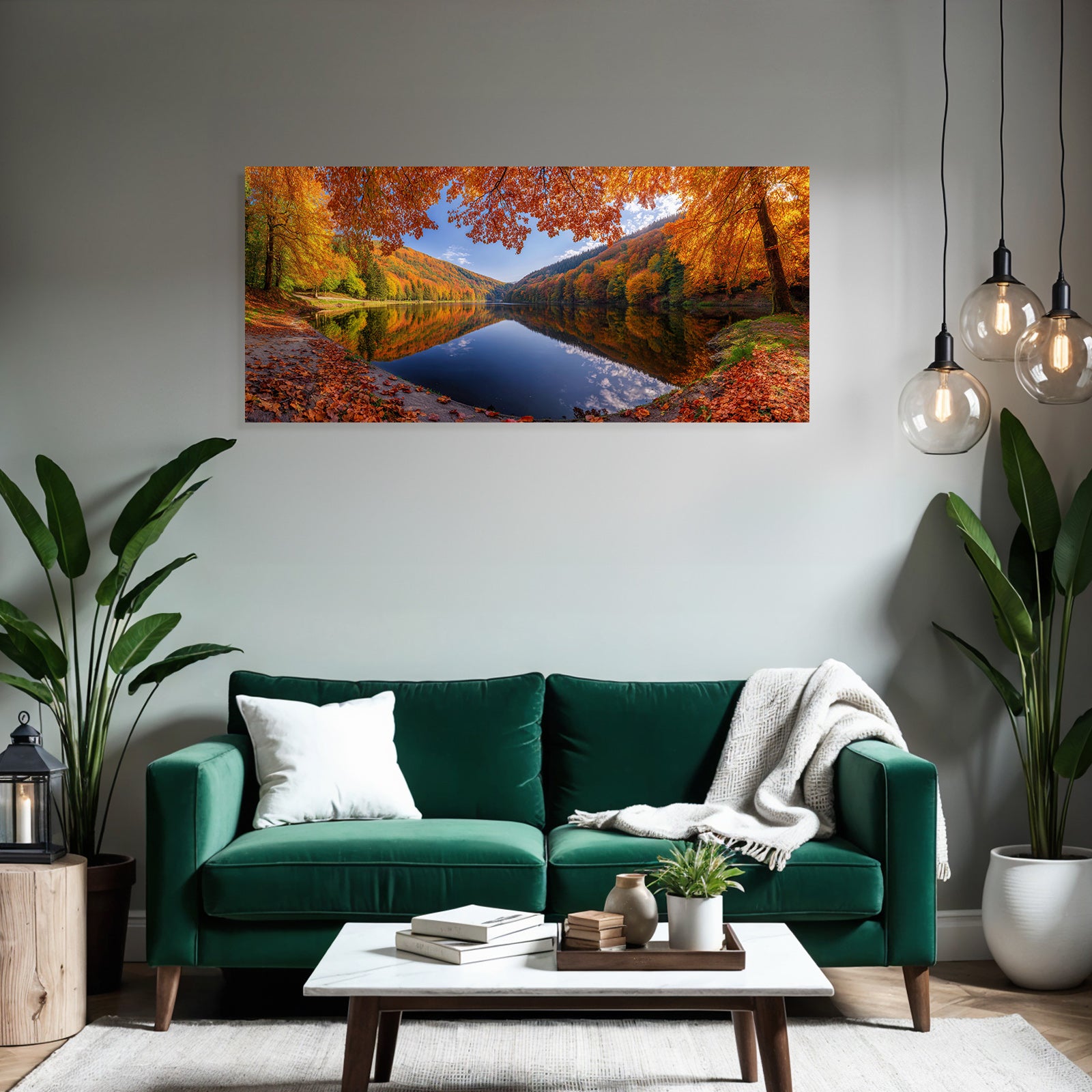 Herbstlandschaft Spiegelung Am See Mit Bunten Bäumen