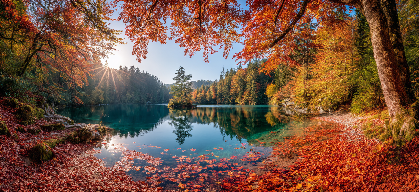 Herbstliche Landlandschaft Mit See Und Bunten Bäumen | Indian Summer | Jahreszeiten