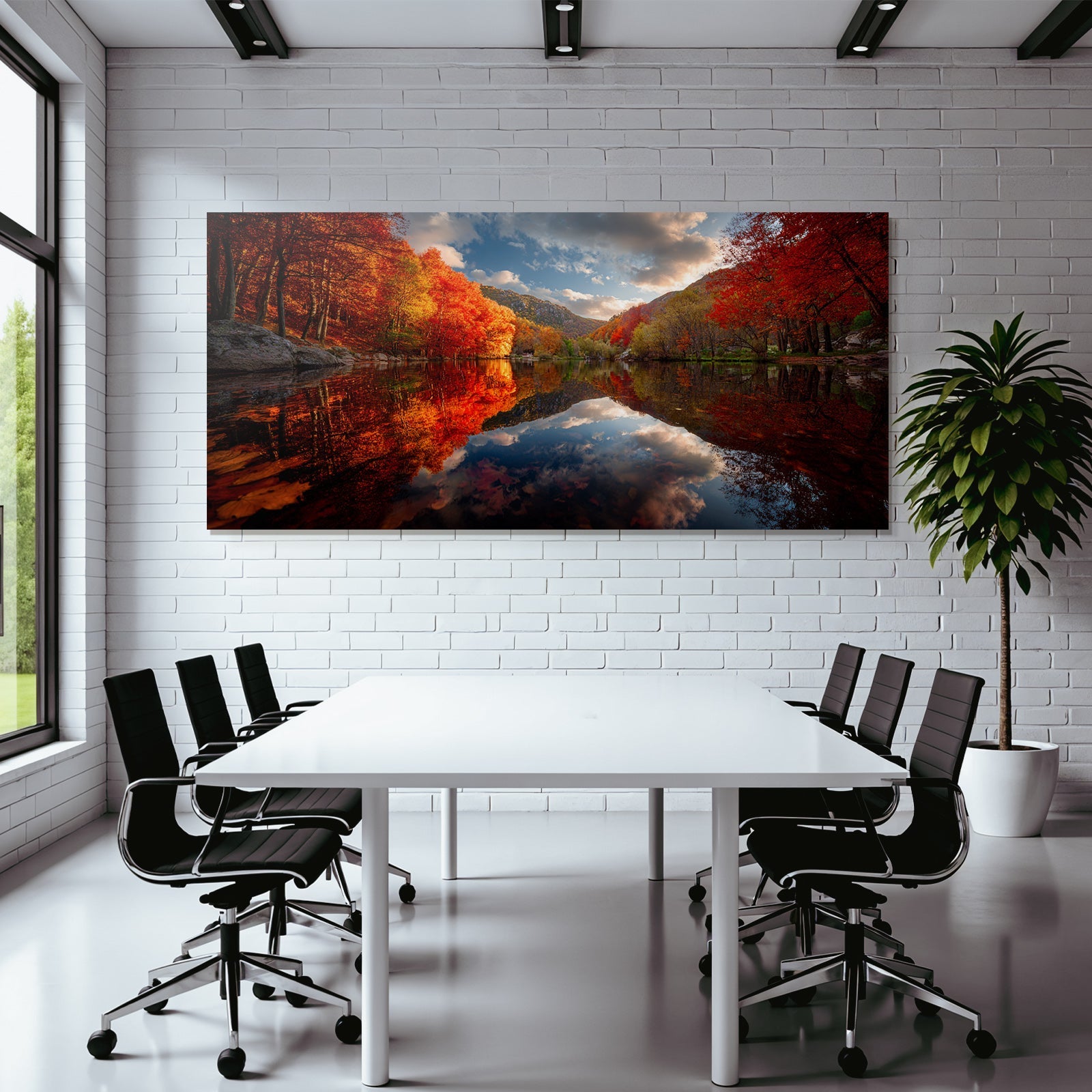 Herbstliche Landschaft Rote Orange Bäume Reflexionen Gebirge Himmel