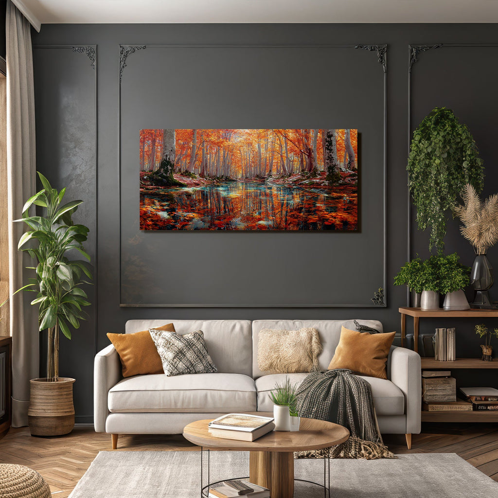 Herbstliche Waldszene Mit Reflektierenden Farben Im Wasser